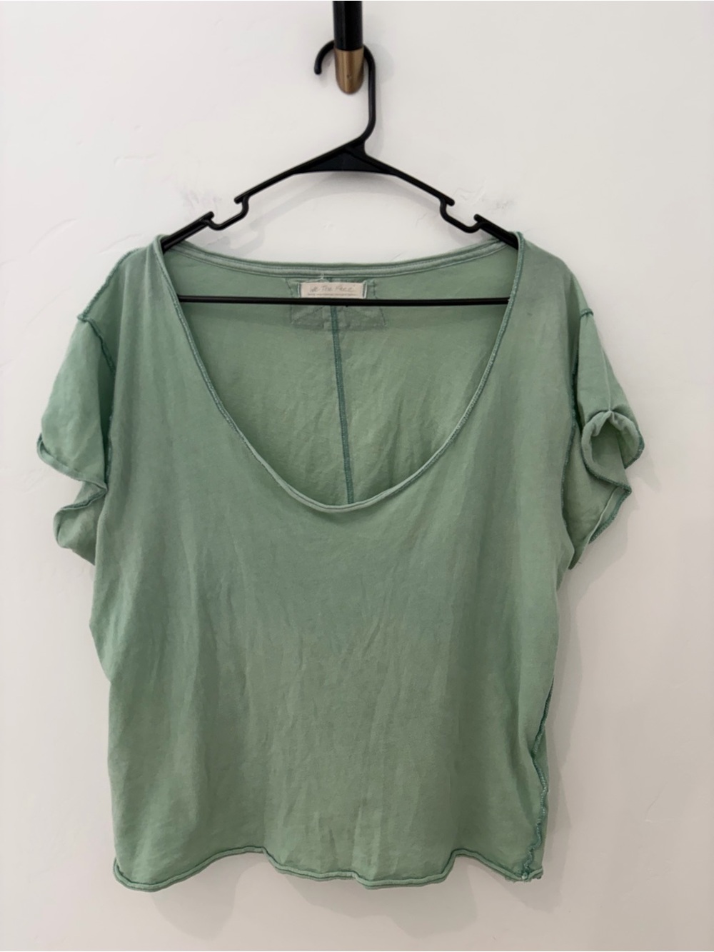 We The Free Free People Sage Green Oversized Scoop Neck Tee Top